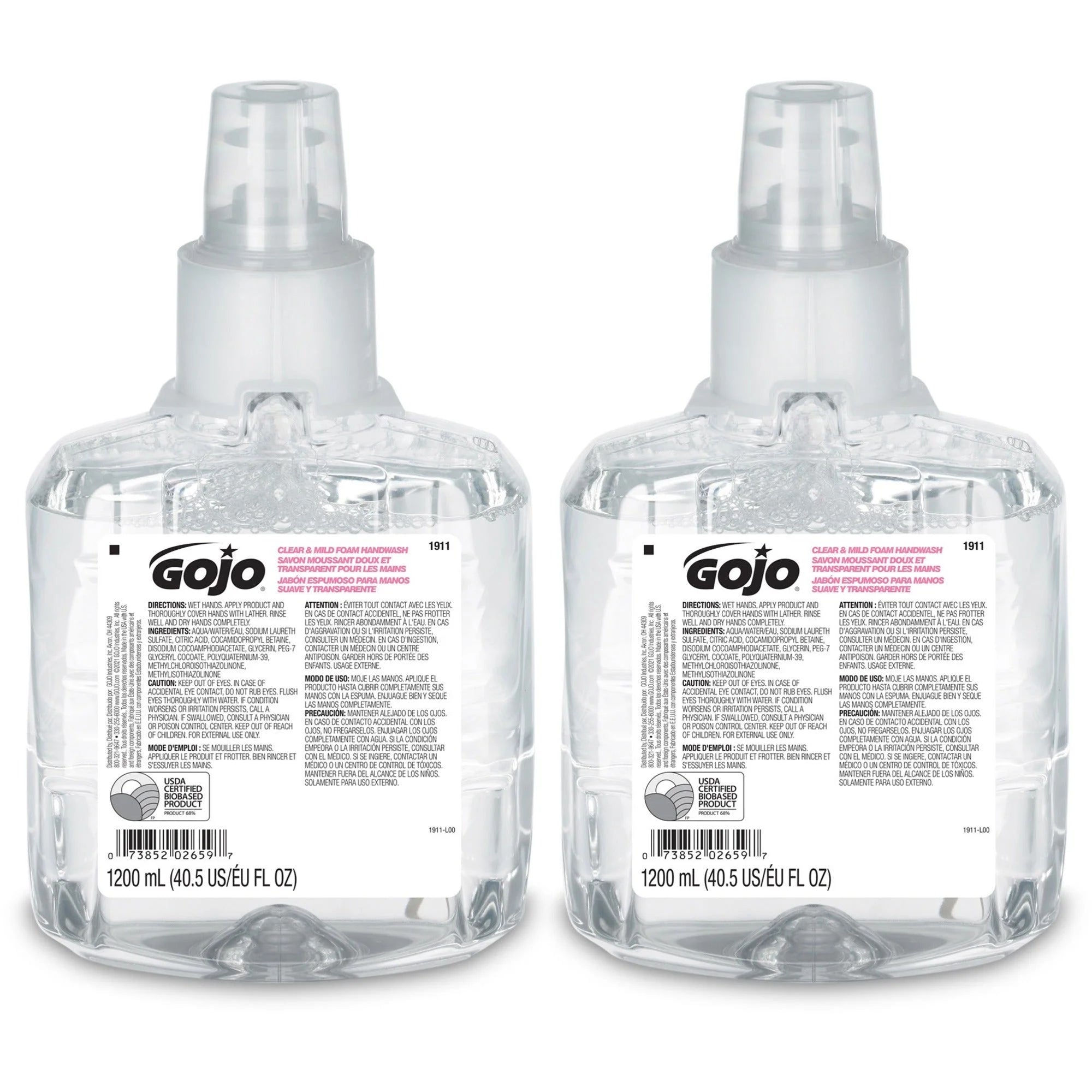 Gojo® LTX-12 Clear Mild Foam Handwash Refill - Moisturizing Eco-friendly - 2/Carton - Hand Soaps/Cleaners