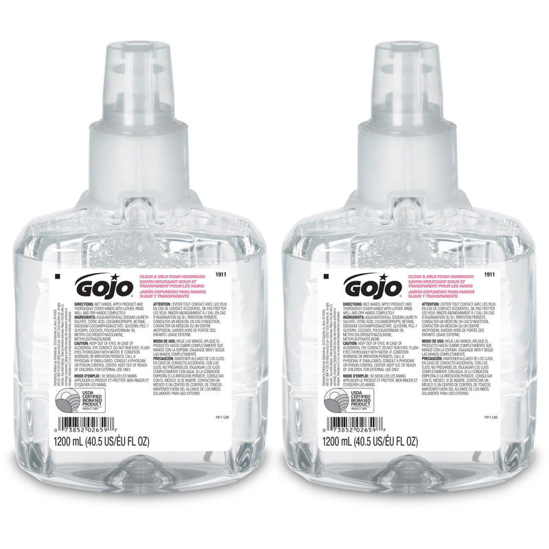 Gojo® LTX-12 Clear Mild Foam Handwash Refill - Moisturizing Eco-friendly - 2/Carton - Hand Soaps/Cleaners