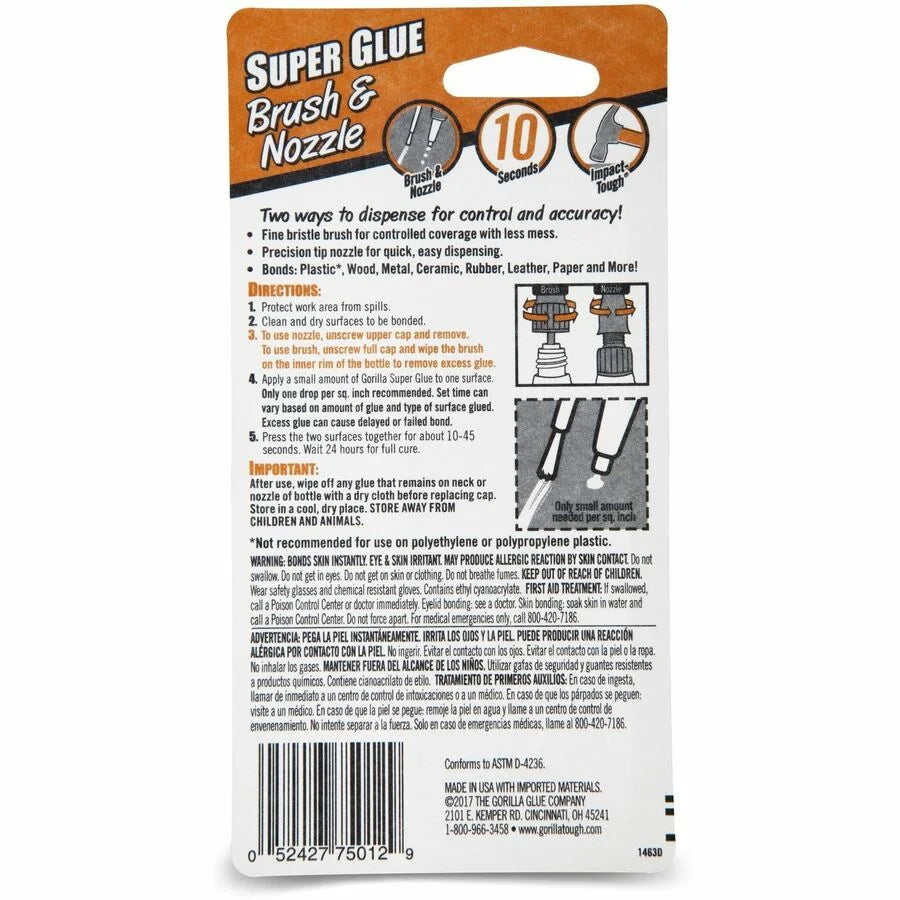 Gorilla Brush & Nozzle Super Glue - Precision Application - 0.35 oz