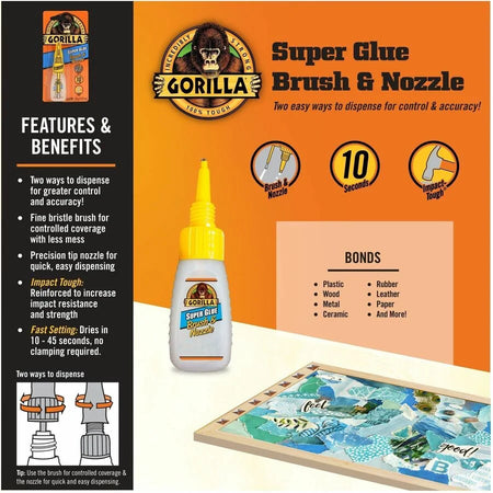 Gorilla Brush & Nozzle Super Glue - Precision Application - 0.35 oz