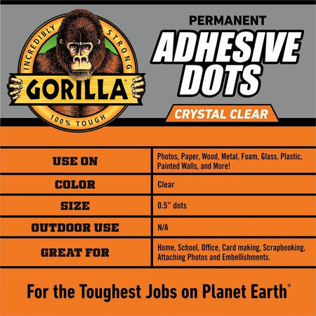 Gorilla Clear Adhesive Dots: Strong Bond - 150 Pack - Double-Sided Tape