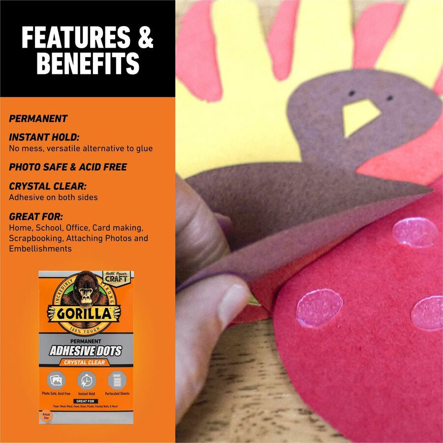Gorilla Adhesive Dots - Clear - 150 / Pack - Double-Sided Tape
