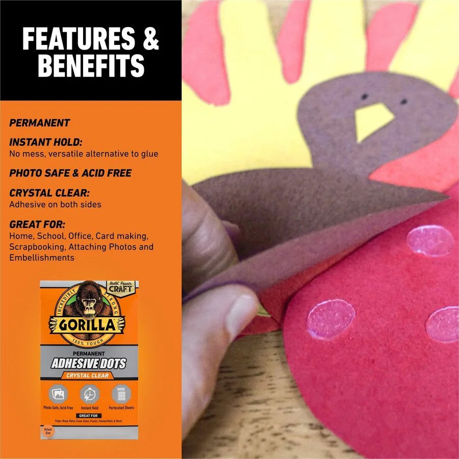 Gorilla Clear Adhesive Dots: Strong Bond - 150 Pack - Double-Sided Tape