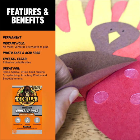 Gorilla Clear Adhesive Dots: Strong Bond - 150 Pack - Double-Sided Tape