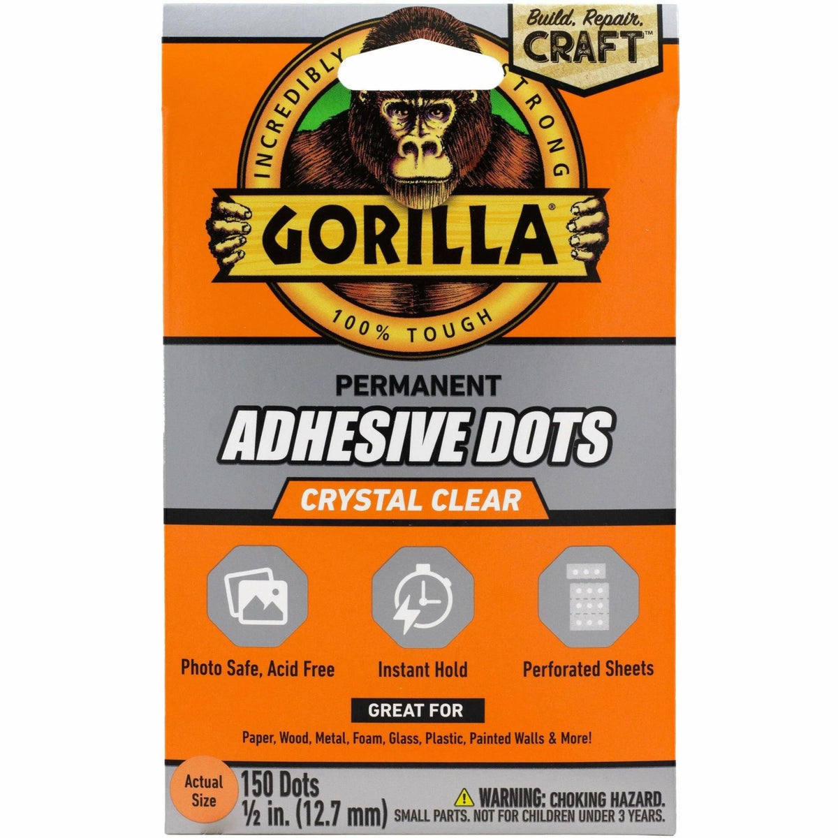 Gorilla Clear Adhesive Dots: Strong Bond - 150 Pack - Double-Sided Tape