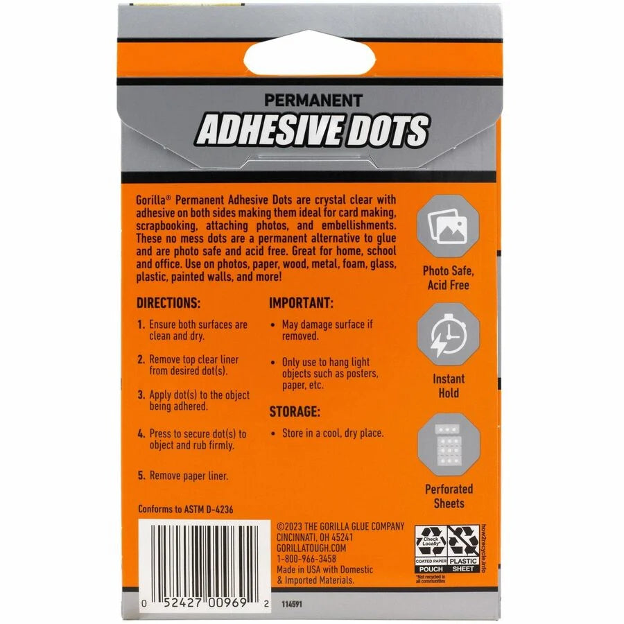 Gorilla Clear Adhesive Dots: Strong Bond - 150 Pack - Double-Sided Tape