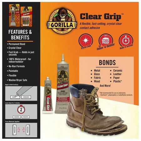 Gorilla Clear Grip Contact Adhesive - Strong Bond - 3 fl oz - All-Purpose Glue