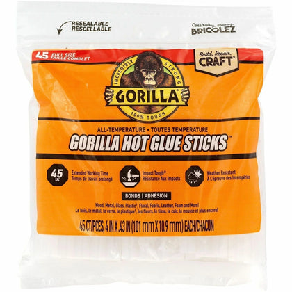 Gorilla Clear Hot Glue Sticks: 45-Pack for Strong Bonds - Sticks