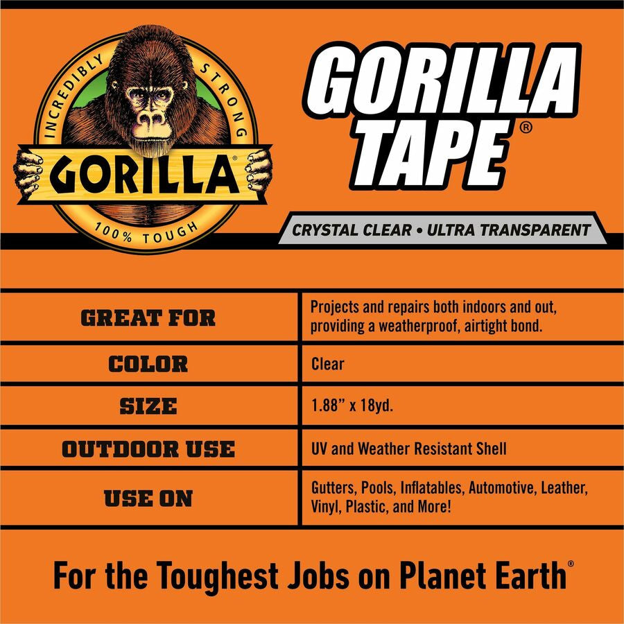 Gorilla Crystal Clear Tape - 18 yd Length x 1.88’’ Width - 1 Each - Duct