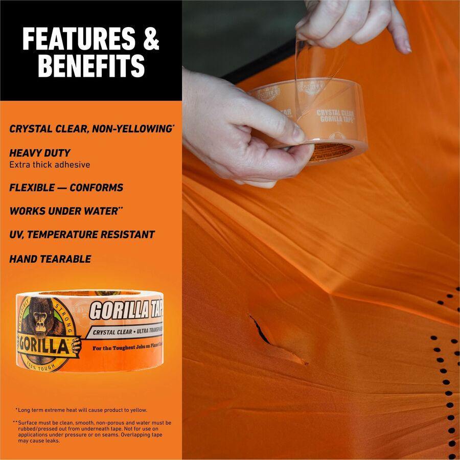Gorilla Crystal Clear Tape - 18 yd Length x 1.88’’ Width - 1 Each - Duct