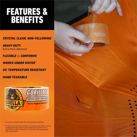 Gorilla Crystal Clear Tape - 18 yd Length x 1.88’’ Width - 1 Each - Duct