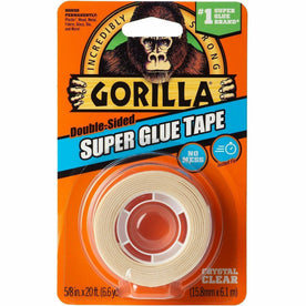 Gorilla Double-Sided Super Glue Tape - 20 ft Length x 0.62’’ Width - Clear - For Multipurpose Indoor Outdoor Craft