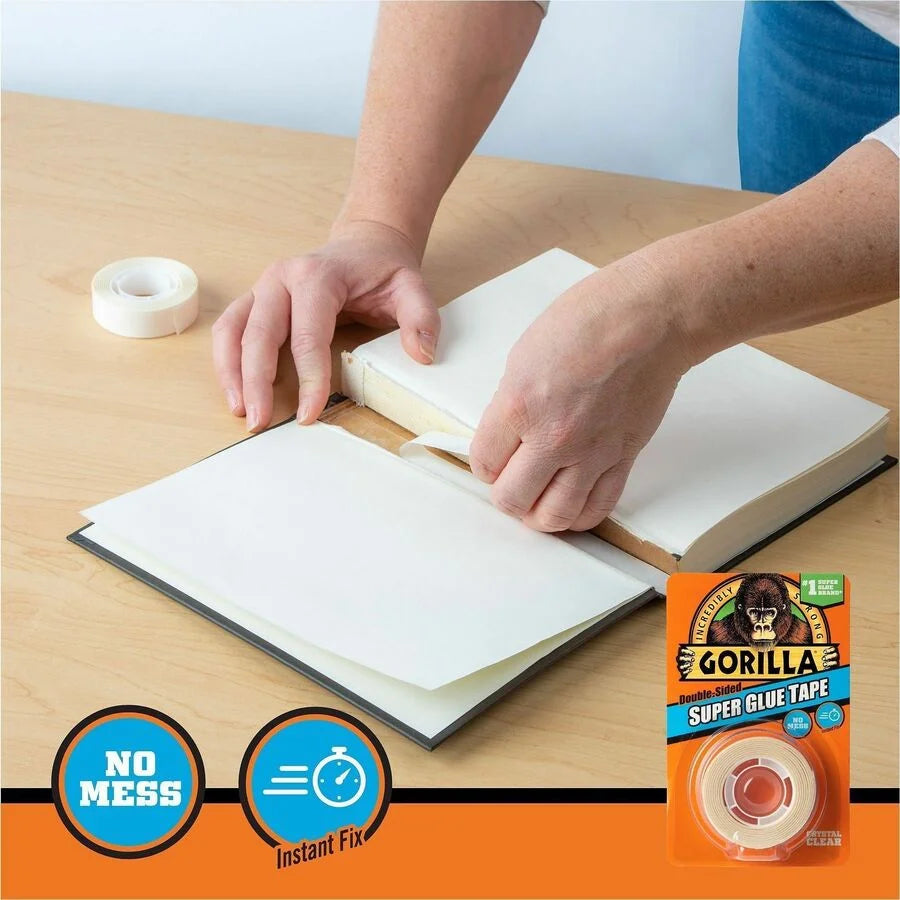 Gorilla Double-Sided Super Glue Tape - 20 ft x 0.62’’ - Clear - Multipurpose Indoor/Outdoor Craft