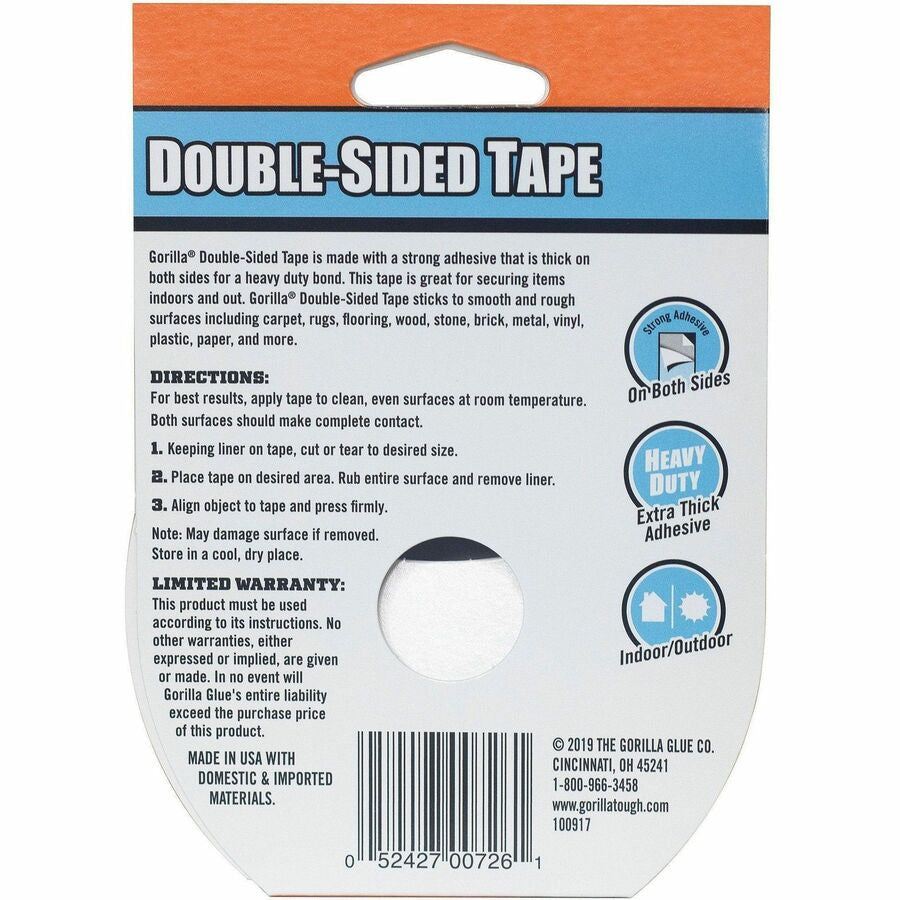 Gorilla Double-Sided Tape - 24 ft Length x 1.40’’ Width - Gray - 1 Roll