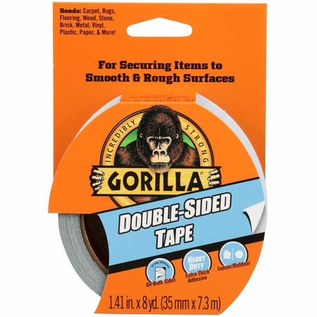 Gorilla Double-Sided Tape: 24ft x 1.40’’ - Gray - Strong Adhesive Bond - Tape