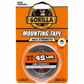 Gorilla Glue Max-Strength Mounting Tape - 5 ft Length x 1’’ Width - Black - For Multi Surface Indoor - 1 Each - & Putty