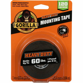 Gorilla Heavy Duty Mounting Tape - 10 ft Length x 1’’ Width - Black - 1 Each - & Putty
