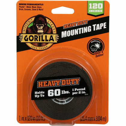 Gorilla Heavy Duty Mounting Tape: 10ft x 1’’ Black - 1 Roll - Tape & Putty