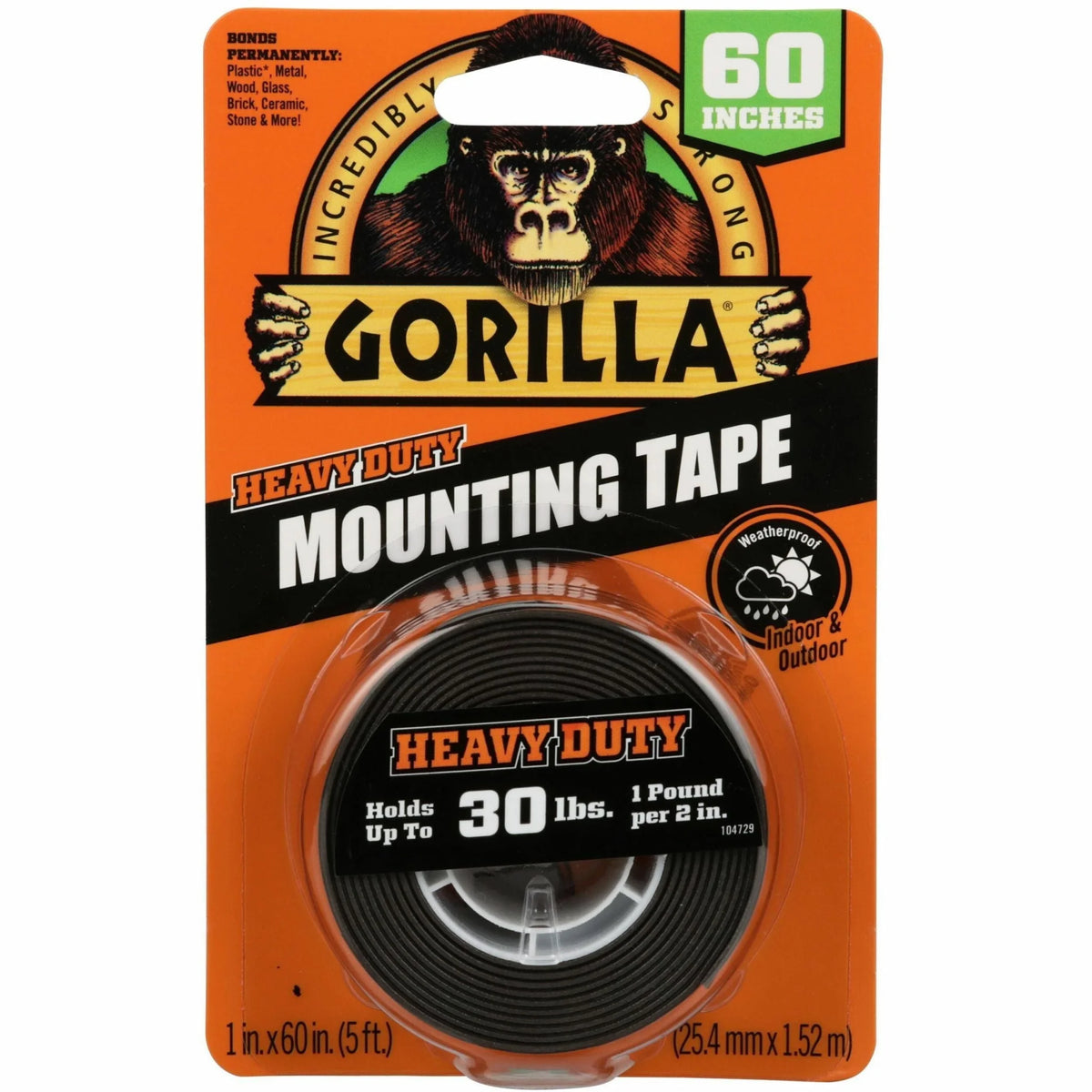 Gorilla Heavy Duty Mounting Tape - 5ft x 1’’ - Black - 1 Pack - & Putty