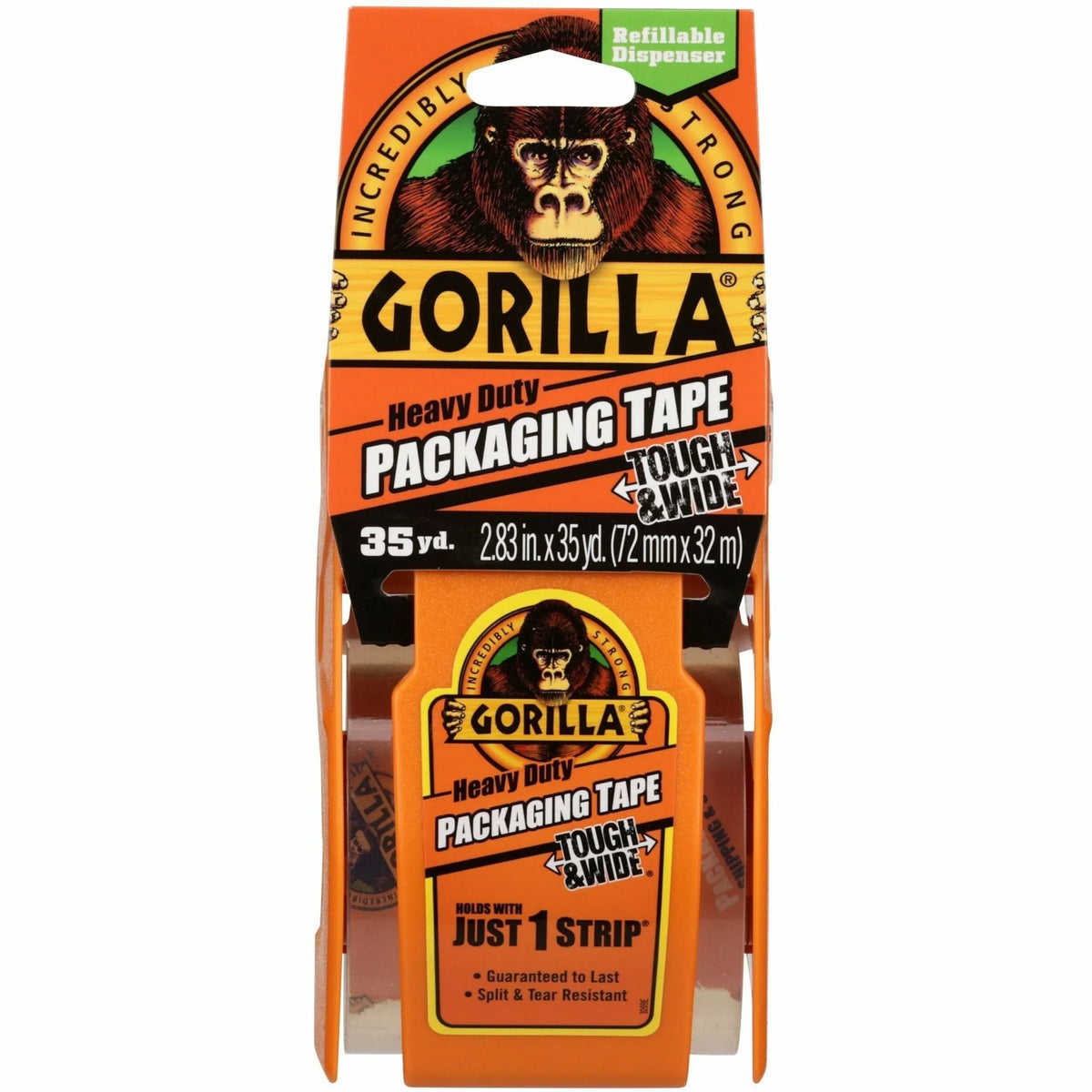 Gorilla Heavy-Duty Shipping Tape: Tough & Wide Clear 35 yd x 2.83’’ - Dispenser Included - Packing Tape Dispensers