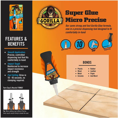 Gorilla Micro Precise Super Glue - 0.19 oz - Clear - 1 Each