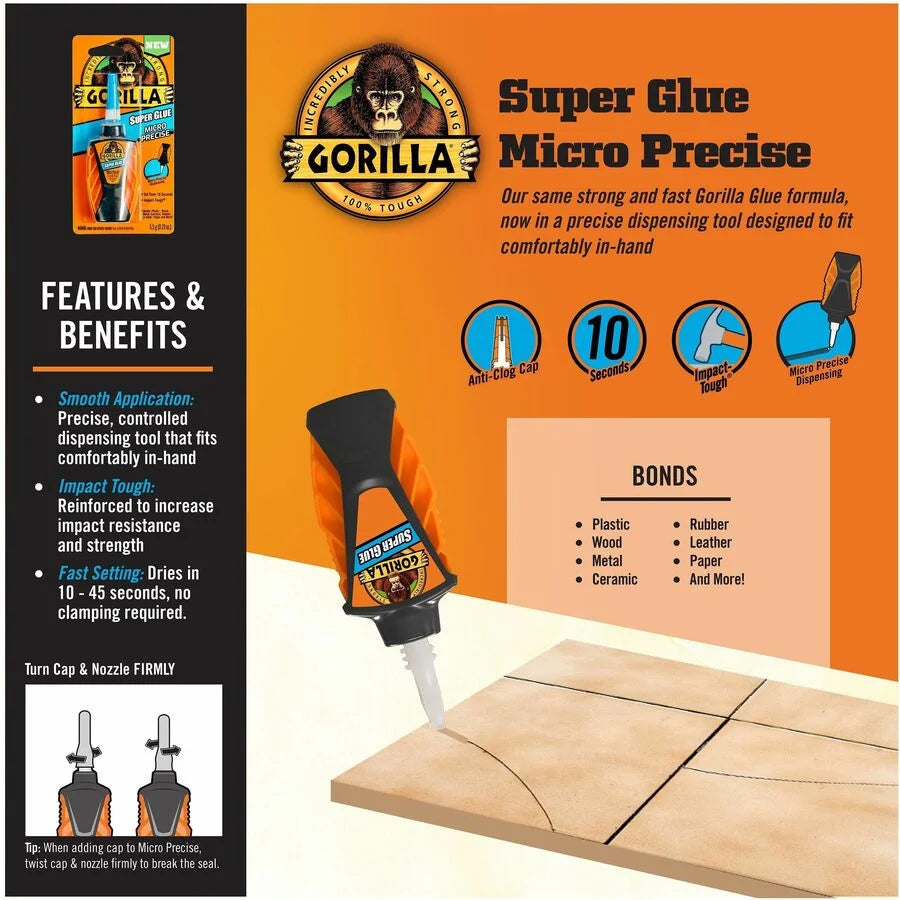 Gorilla Micro Precise Super Glue: Strong Clear Adhesive - 0.19 oz - Glue