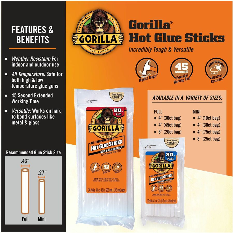 Gorilla Mini Hot Glue Sticks - Clear - 75 / Pack