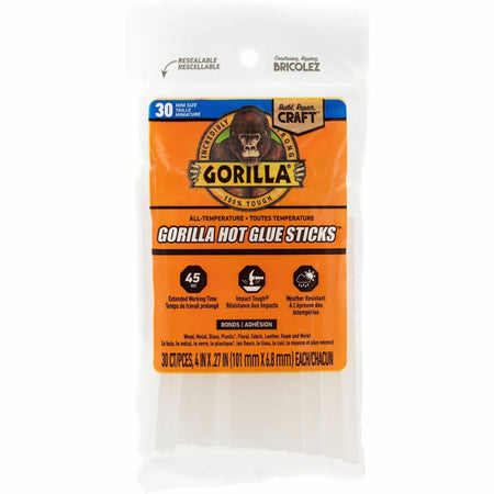 Gorilla Mini Hot Glue Sticks: Clear Adhesive - 30 Pack - Sticks