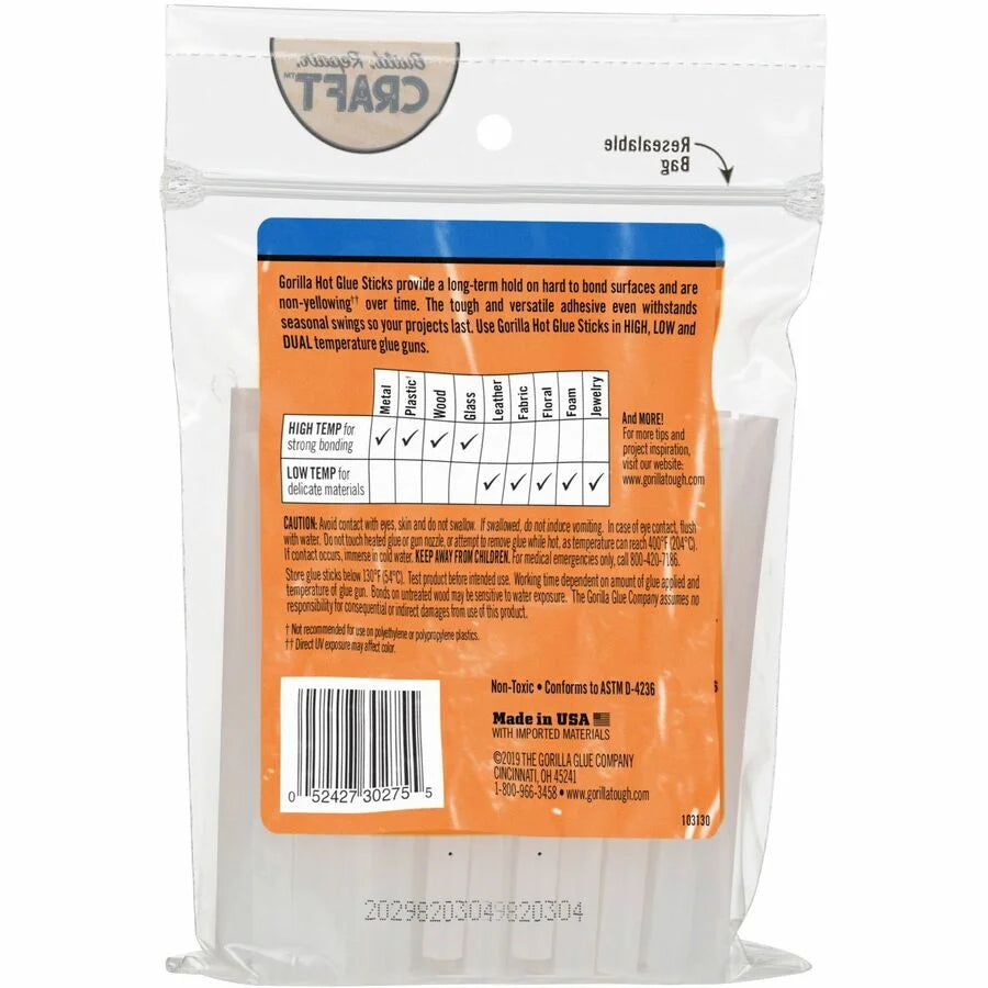 Gorilla Mini Hot Glue Sticks: Clear Adhesive - 75 Pack - Sticks