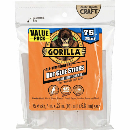 Gorilla Mini Hot Glue Sticks: Clear Adhesive - 75 Pack - Sticks