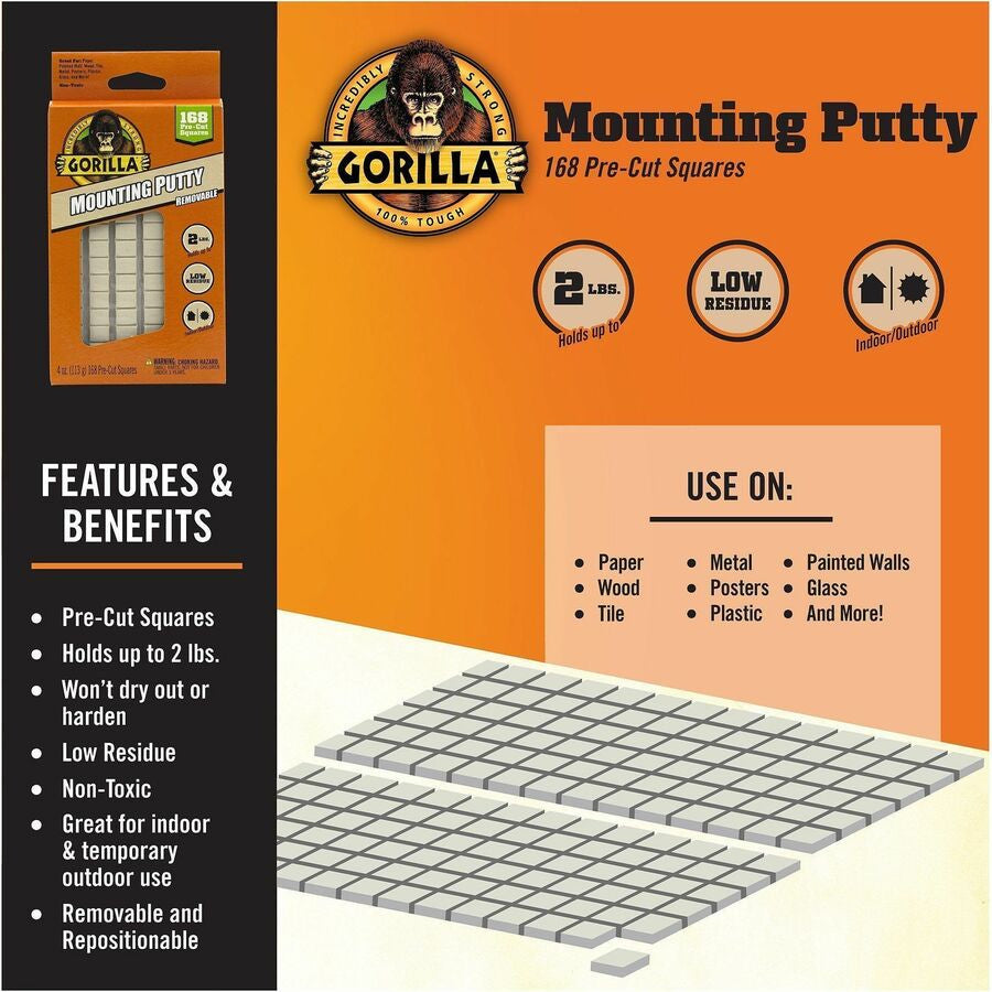 Gorilla Mounting Putty - Beige - For Indoor Outdoor Paper Wall Wood Tile Metal Glass - 168/Pack - 1 Each - Tape &
