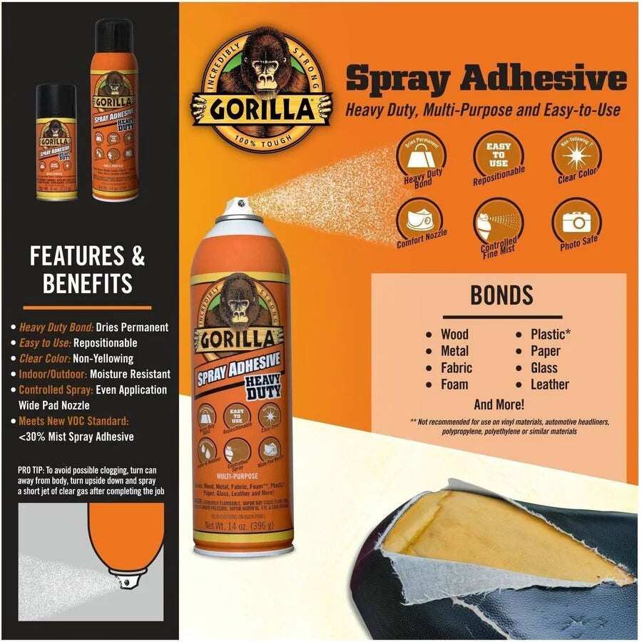 Gorilla Spray Adhesive: Clear 14 oz for Strong Bonds - Adhesives