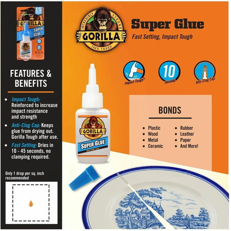 Gorilla Super Glue: 0.53 oz Clear Adhesive - 1 Pack - Glue