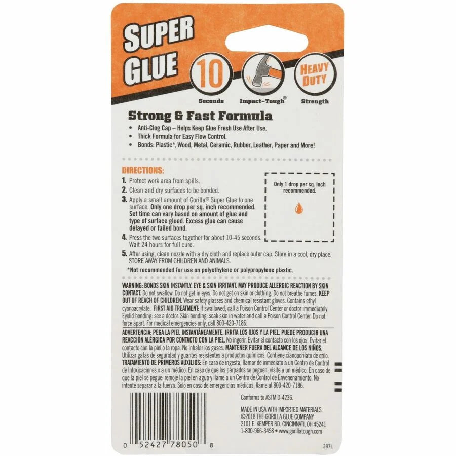Gorilla Super Glue: 0.53 oz Clear Adhesive - 1 Pack - Glue