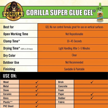 Gorilla Super Glue Gel: Clear 0.53 oz - Strong Adhesive Bond