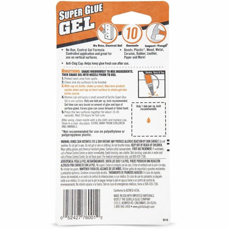 Gorilla Super Glue Gel: Clear 0.53 oz - Strong Adhesive Bond