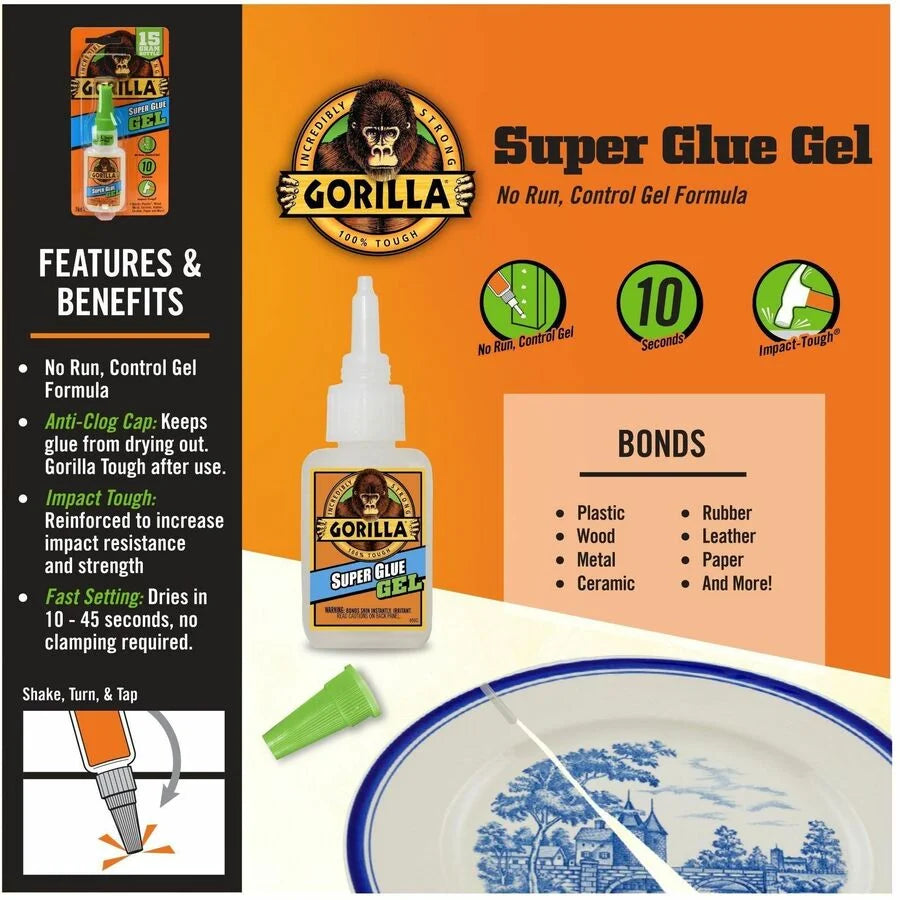 Gorilla Super Glue Gel: Clear 0.53 oz - Strong Adhesive Bond