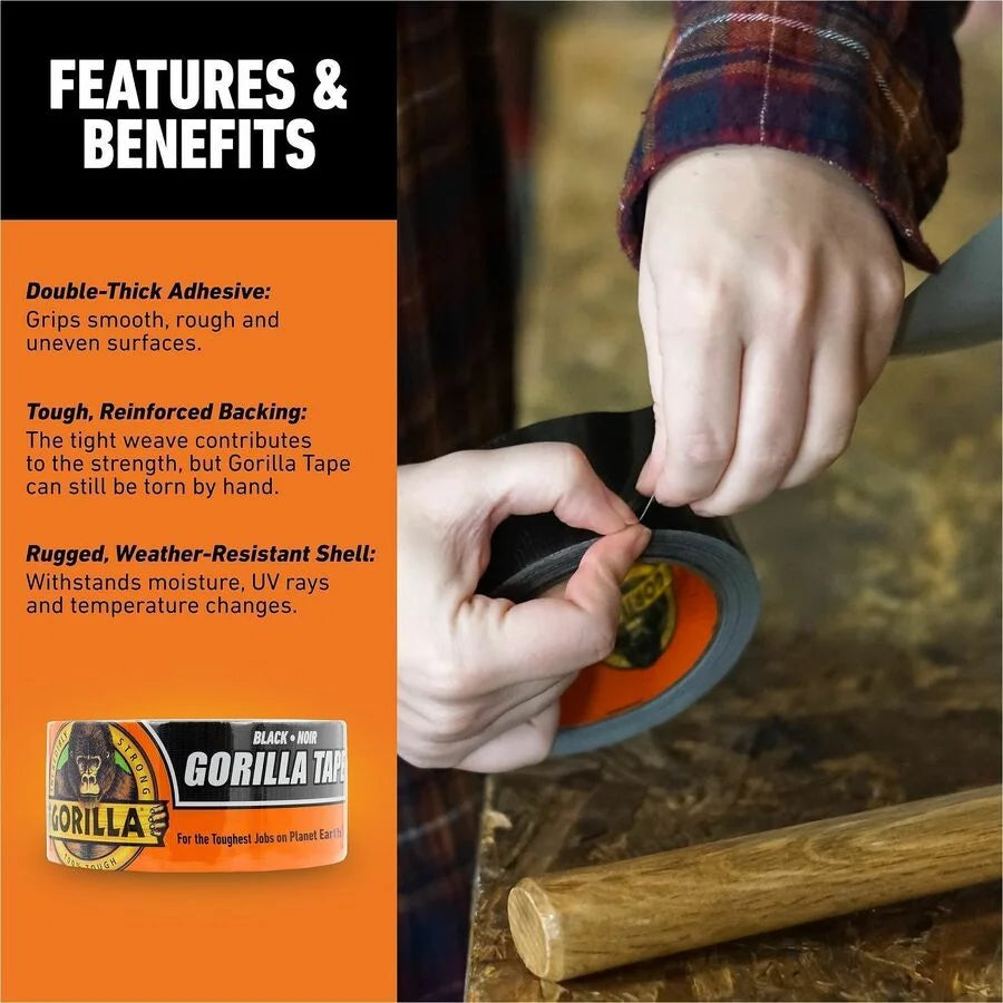 Gorilla Tape: 10 yd x 1.88’’ Black - Heavy-Duty Adhesive Tape - Duct