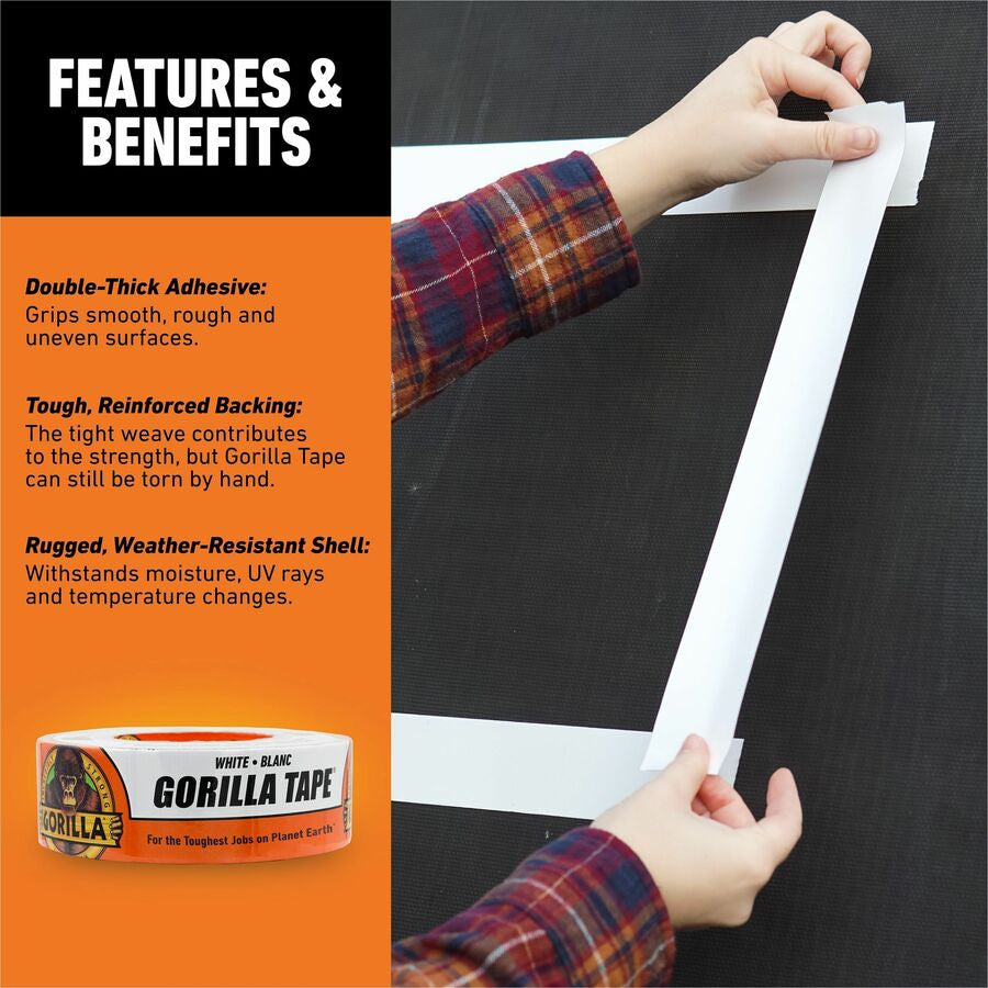 Gorilla Tape - 30 yd Length x 1.88’’ Width - White - 1 Each - Duct