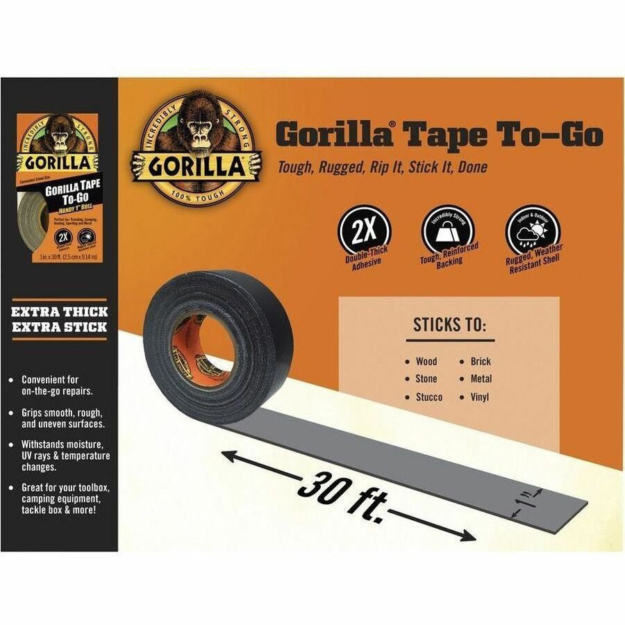 Gorilla Tape To-Go - 10 yd Length x 1’’ Width - Black - 1 Each - Duct