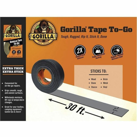 Gorilla Tape To-Go - 10 yd Length x 1’’ Width - Black - 1 Each - Duct