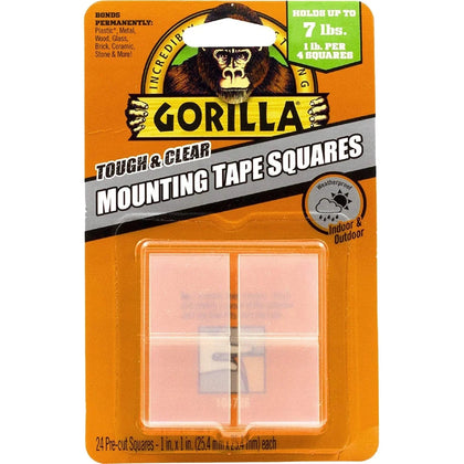 Gorilla Tough & Clear Mounting Squares: 1’’ x - 24 Pack - Tape Putty