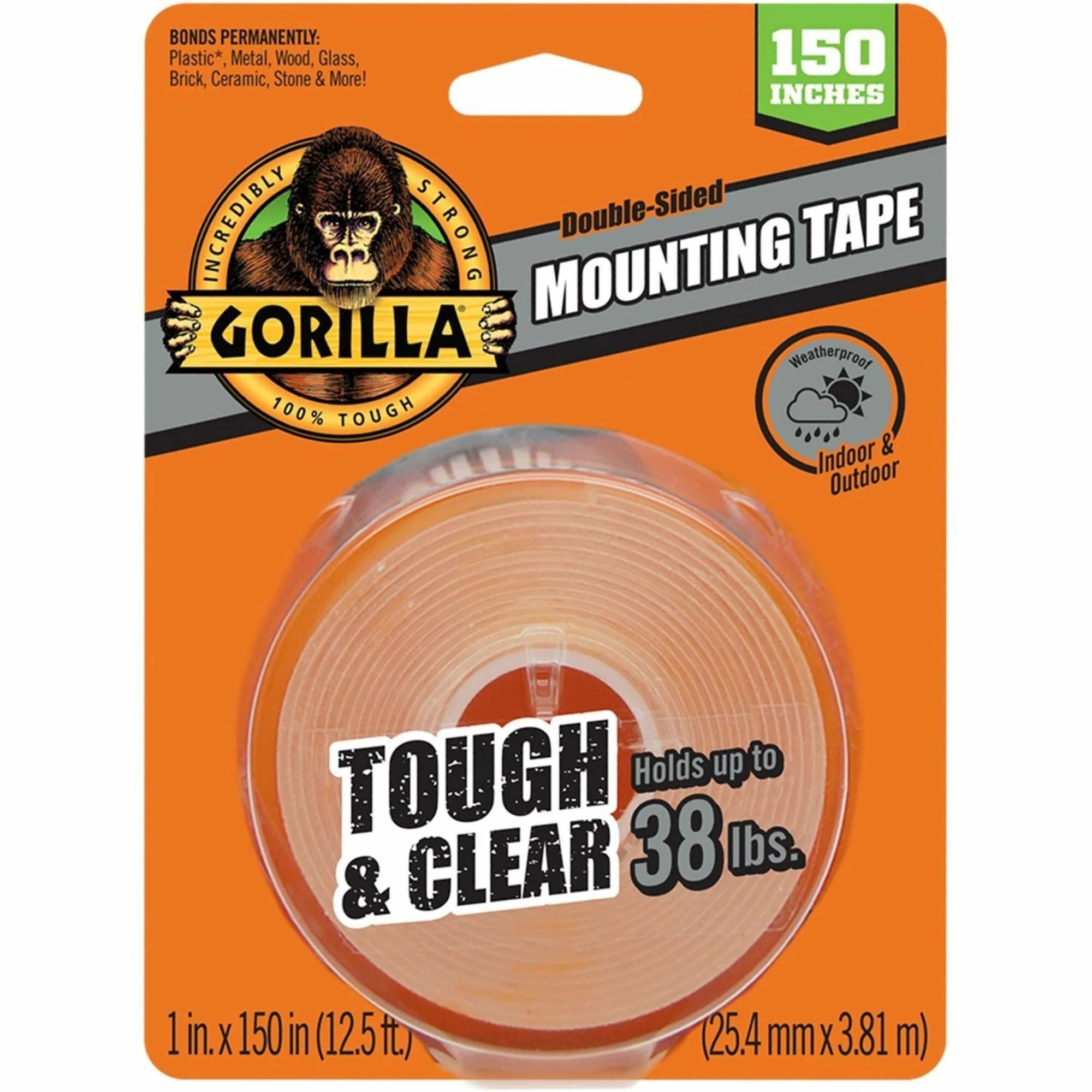 Gorilla Tough & Clear Mounting Tape - 12.50 ft x 1’’ - 1 Pack - Putty