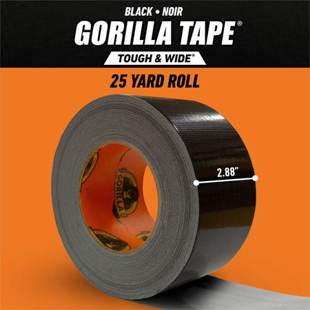 Gorilla Tough & Wide Tape - 25 yd Length x 2.88’’ Width - Black - 1 Roll - Duct