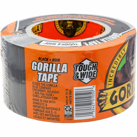 Gorilla Tough & Wide Tape - 25 yd Length x 2.88’’ Width - Black - 1 Roll - Duct