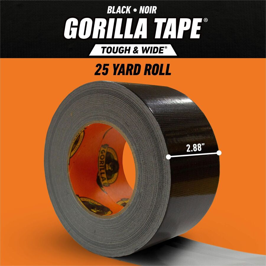 Gorilla Tough & Wide Tape - 25 yd Length x 2.88’’ Width - Black - 1 Roll - Duct