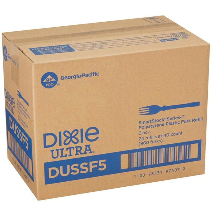 GP Pro Dixie Ultra Smartstock Series-T Fork Refill - 40 x - Disposable - Black - 960 / Carton - Cutlery