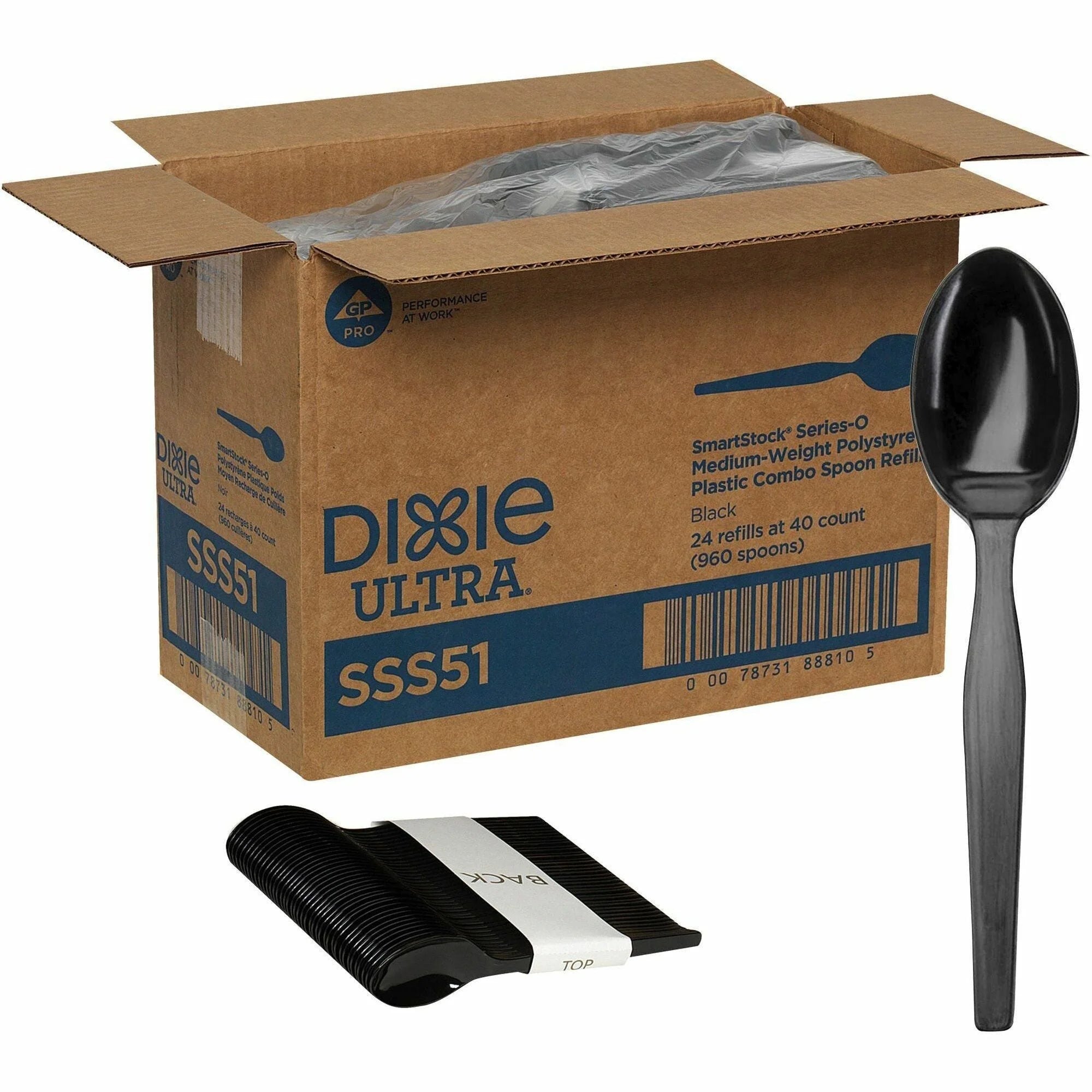 GP Pro Dixie Ultra Smartstock Spoon Refill - Medium-weight Combo - Black - 40/Pack - 24/Carton - Cutlery