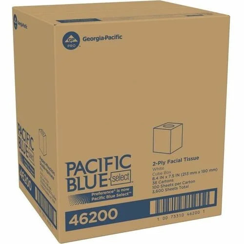 GP Pro Pacific Blue Select Facial Tissue - Cube Box 2 Ply White - 100/Box - Tissues