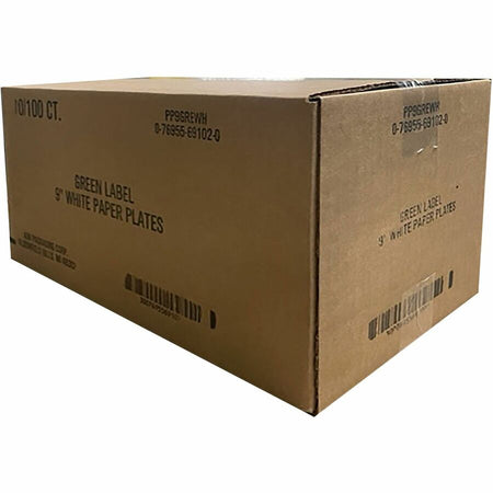 Green Label 9’’ Economy Paper Plates - Microwave Safe - Diameter - White - Body - Round - 100/Pack
